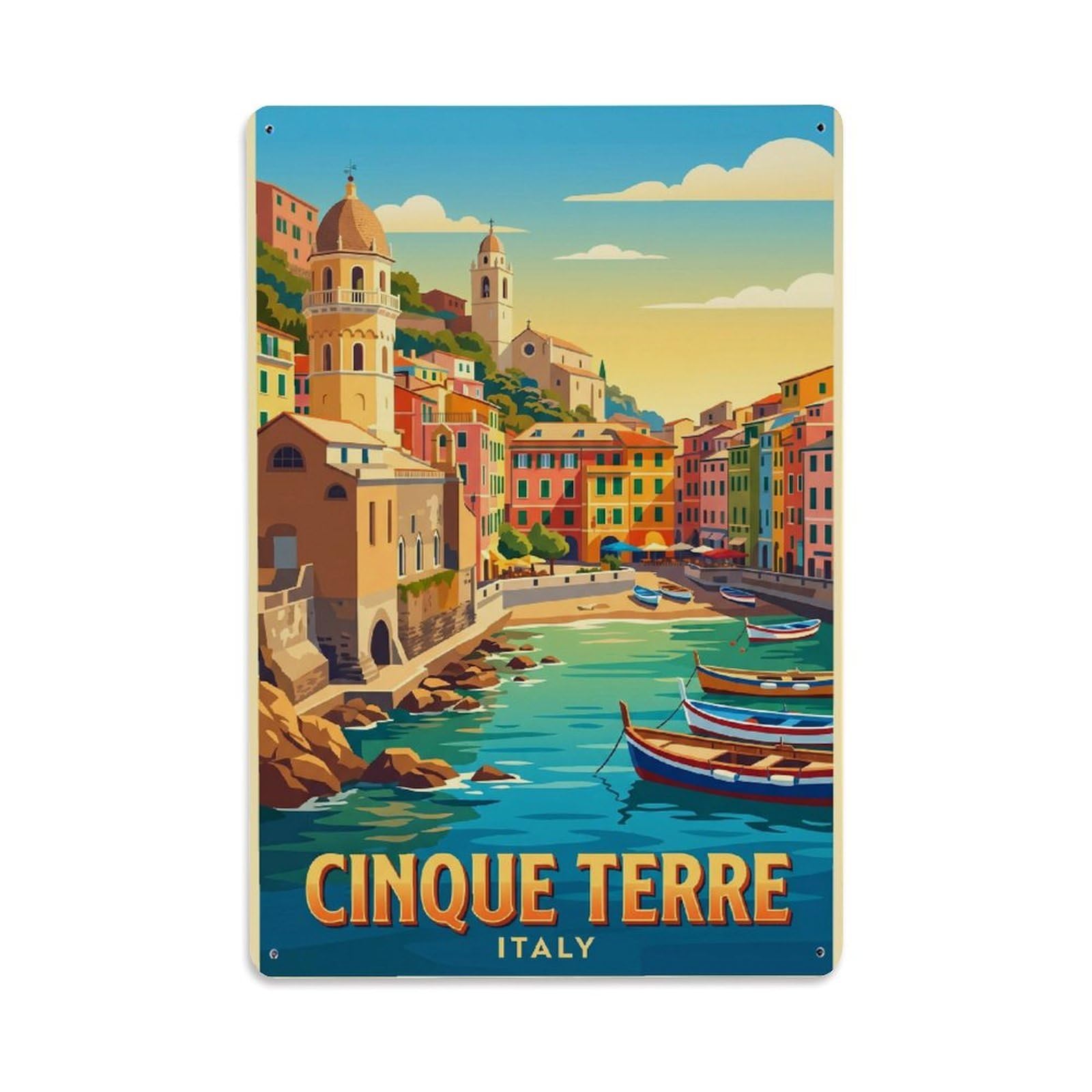 Huiyhb 8X12inch(20X30cm) Vintage Travel Cinque Terre Italy Escape Metal Tin Sign