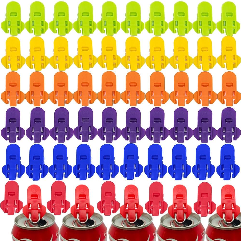 Easy Can Opener,60 Pcs Colorful Soda Beer Can Opener & Beverage Can Cover Protector, Leakproof Soda Can Cover Can Openers for Pop,Premium Plastic Shields.