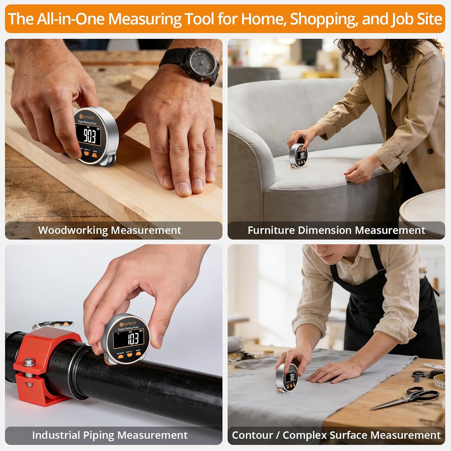 Neoteck Digital Tape Measure 656Ft, Rechargeable Electronic Rolling Ruler with LCD Display,Measures Curve,Diameter&Flat Surface,Portable Rolling Wheel Tape Measurefor DIY,Woodworking,Home Renovation