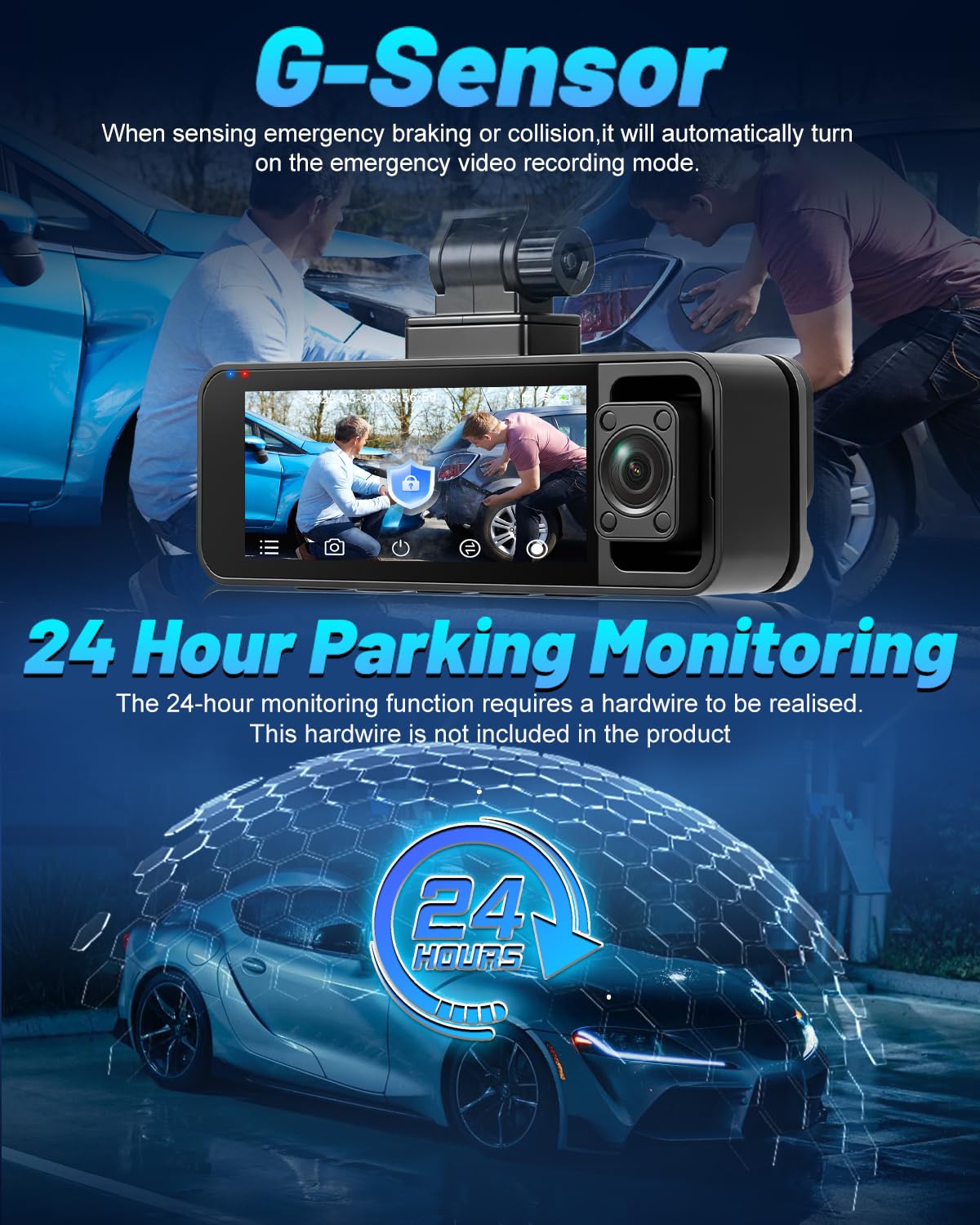 NHOPEEW Dash Cam Wi-Fi a 3 canali 4K+2,5K con Telecamere a 360°