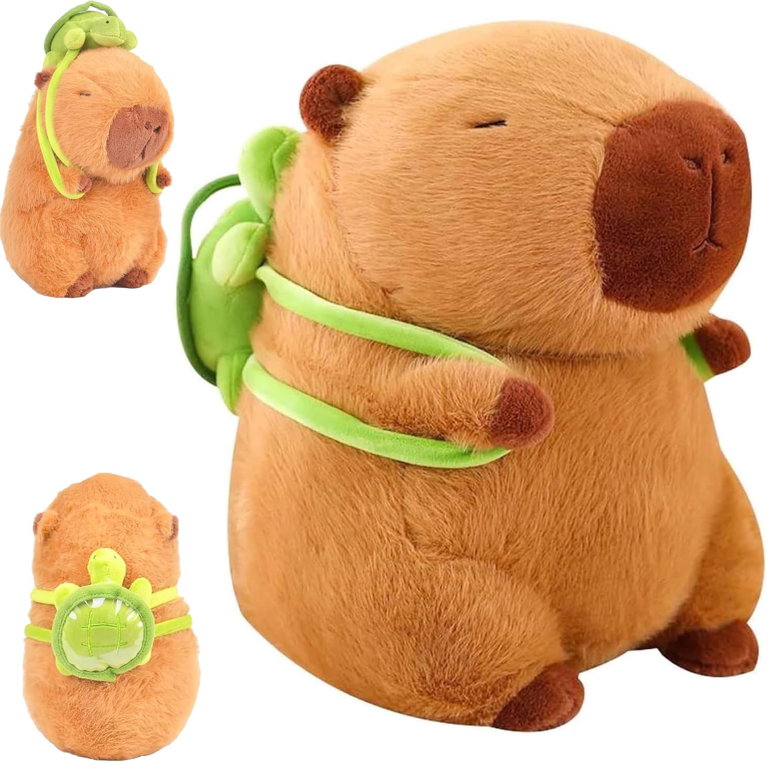 YgonziRuvc Capybara Teddy, Capybara Plush, Soft and Cuddly Plush Stuffed Animal Toy Figure with Turtle Backpack for Boys and Girls, Perfect for Home Decoration and Gift Giving (Brown)