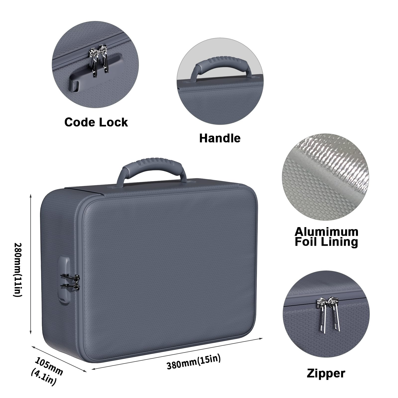 DocSafe Dokumenten-Organizer mit Schloss, verbesserte hitzebeständige (2871 °C) feuerfeste und wasserdichte Box, 8-lagiger Datei-Organizer, tragbare Aufbewahrung für Zuhause und Reisen, Grau (Weich)