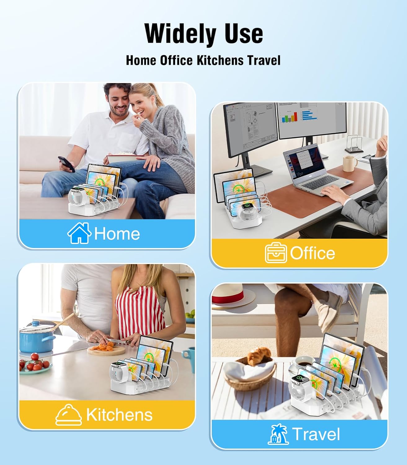 𝟐𝟎𝟐𝟓 𝐔𝐩𝐠𝐫𝐚𝐝𝐞𝐝 Charging Station for Multiple Devices【Tested Safer & Efficient Charging】 6-Port USB Charging Dock Compatible with iPhone/Android/MacBook/Tablet/Kindle & Other Electronic