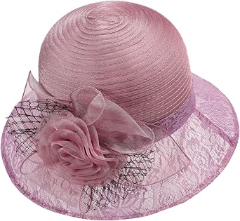 aihihe Womens Organza Church Fascinator Wide Brim Bridal Tea Party Wedding Hat Ruffled Flower Cocktail Vacation Bucket Cap