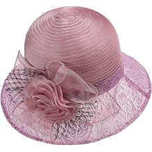 aihihe Women's Organza Church Fascinator Wide Brim Bridal Tea Party Wedding Hat Ruffled Flower Cocktail Vacation Bucket Cap