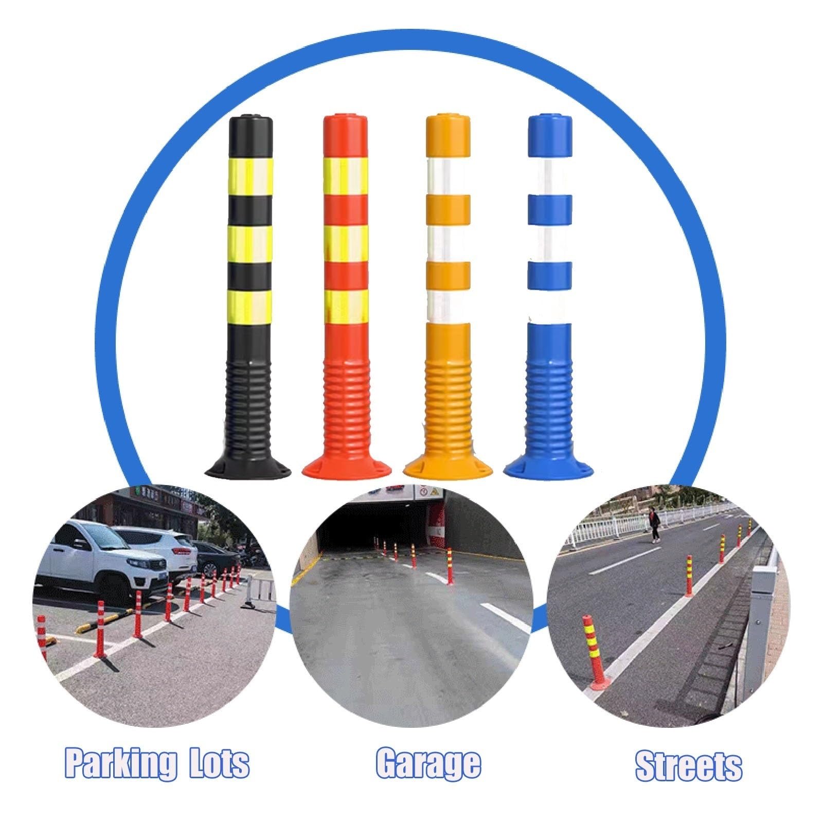 Poteaux de stationnement, 4/6/8 cônes de signalisation Flexibles de 74 cm avec Bandes réfléchissantes - Bornes de sécurité durables pour Le stationnement et Les Chantiers, pour Les trottoirs