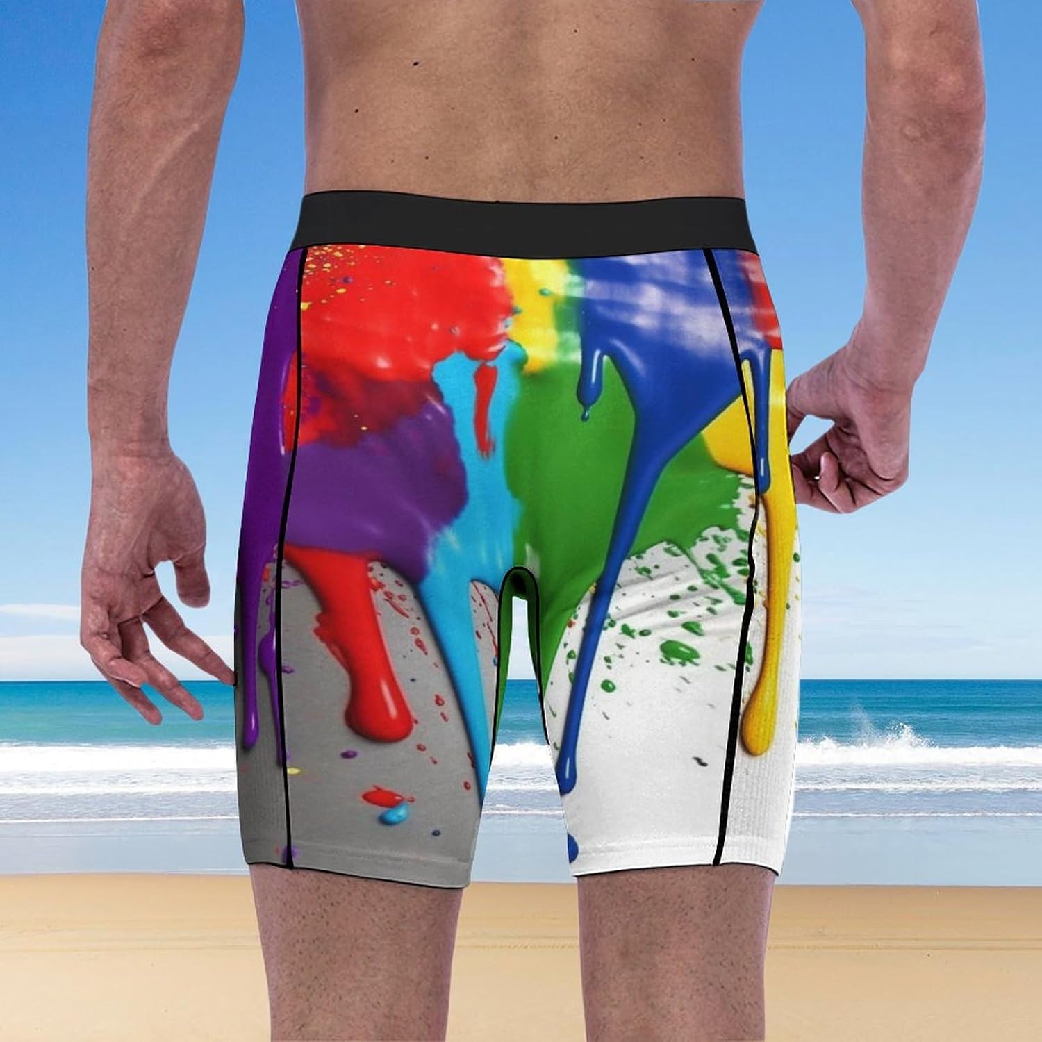 Paint Splatter Backdrop Compression Shorts Men Spandex Sport Shorts Workout Performance Baselayer Underwear