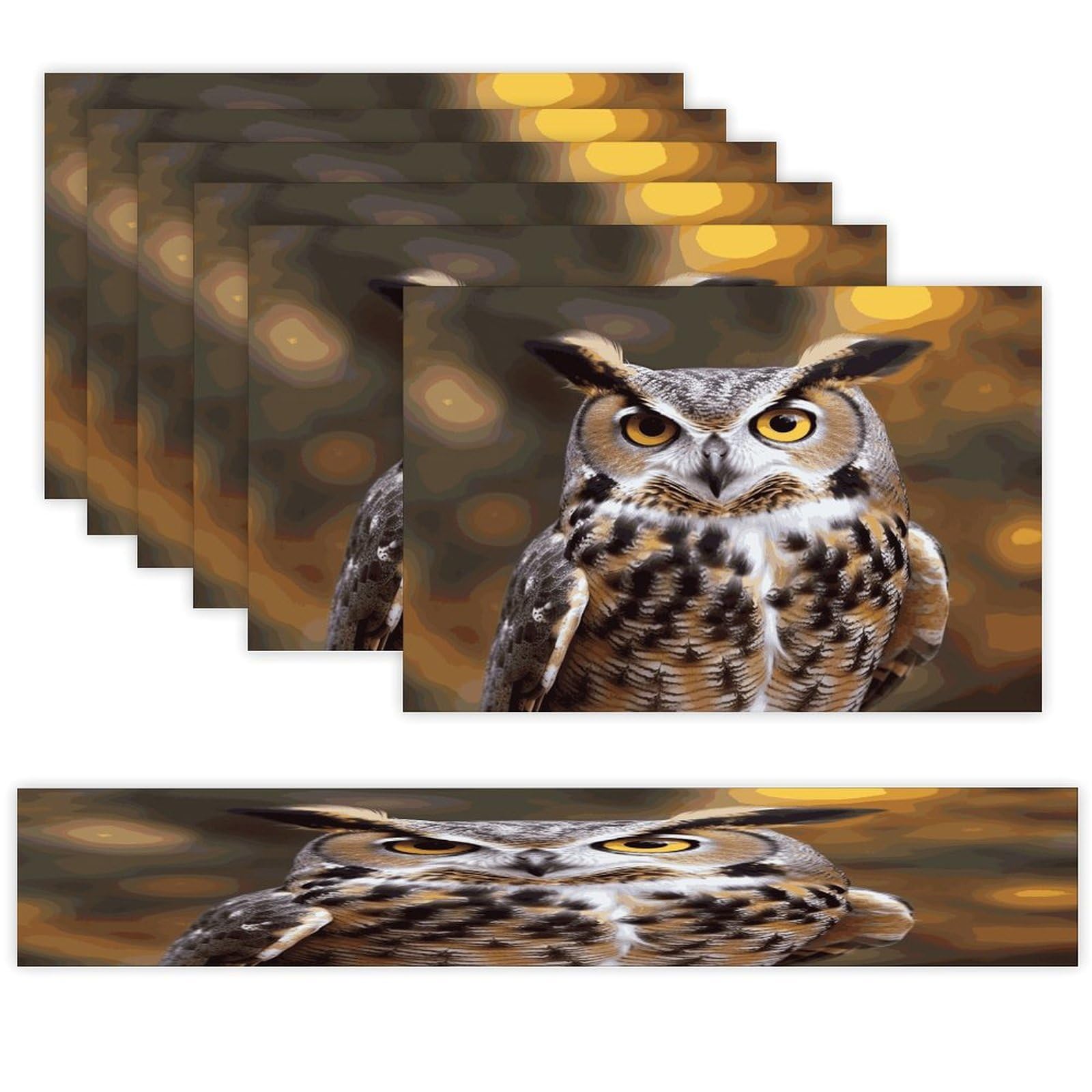 Owl Birds Table Runner and Placemats Set of 6 for Kitchen Washable Table Mats Heat Resistant Place Mats Non-Slip Place Mat Wipeable Placemat(6 Placemats+1 Table Runner)