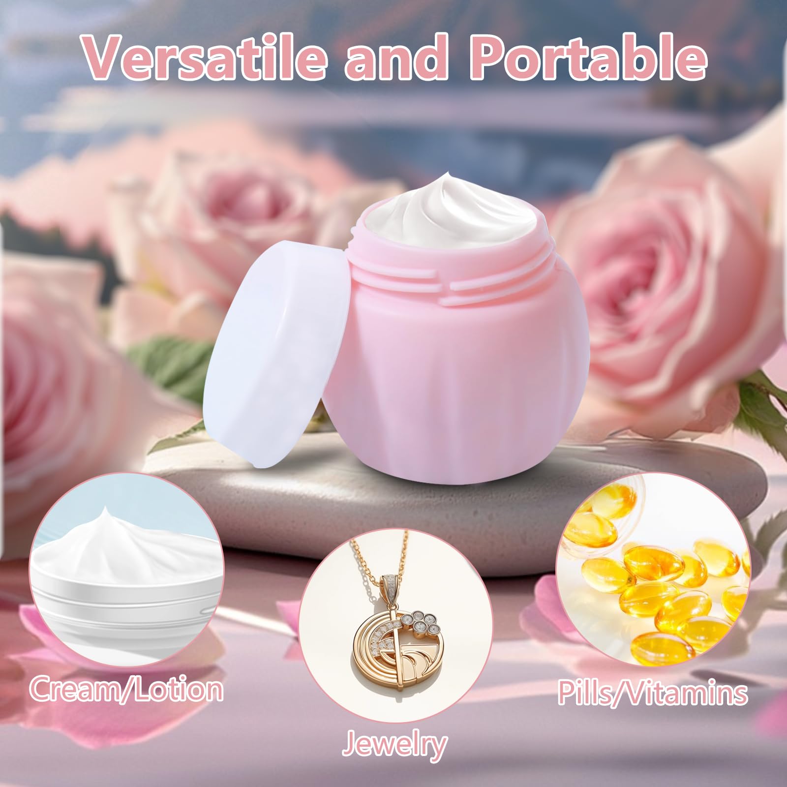 Janety 4 Pezzi Contenitori da viaggio per articoli da toeletta, 50 ml Porta Creme da Viaggio, Barattoli in Silicone per Crema con Sacchetto Trasparente, Etichette e Piccole Spatole
