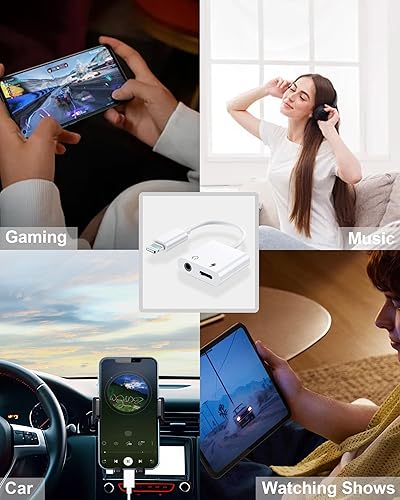 Miniatura 8 de Paquete de 2 adaptadores Lightning a conector de auriculares de 0.138 in, certificado Apple MFi, adaptador de auriculares 2 en 1, adaptador de audio