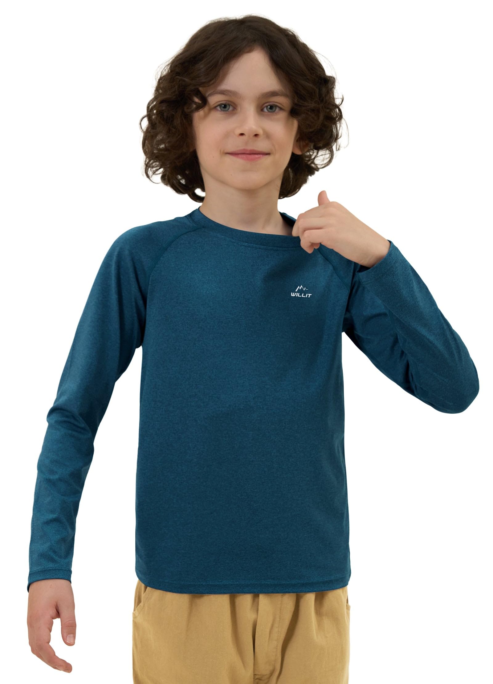 Willit Camisa de protección solar UPF 50+ para niño, manga larga, camiseta de natación para jóvenes, protección solar SPF para pesca, camiseta de secado rápido