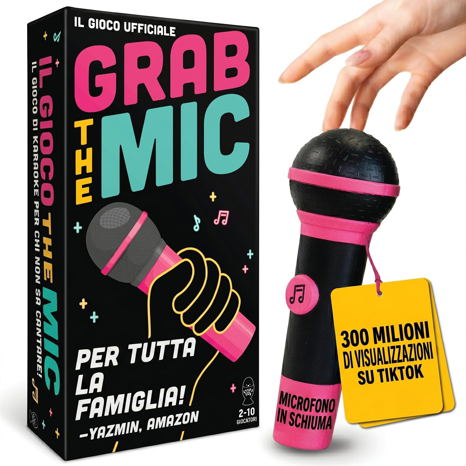 Grab The Mic – Giochi Da Tavolo Karaoke Per Tutta La Famiglia Con Microfono In Schiuma, Dai 8 Anni In Su, Da 2 A 10 Giocatori - Giochi Per Chi Non Sa Cantare Con 240 Testi - 120 Carte - Prima Edizione