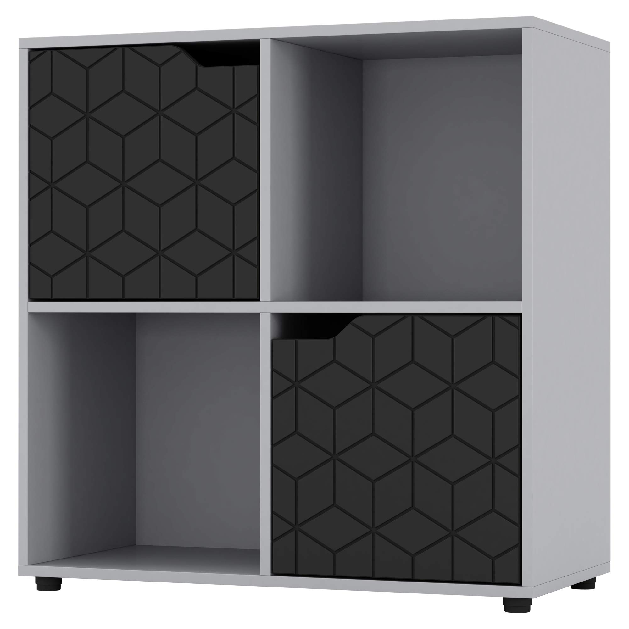 URBNLIVING Grey Wooden Cube Bookcase Geo Geometric Door Display Shelf Storage Shelving Cupboard (Black Door, 2x2 Cube (4 Cube))