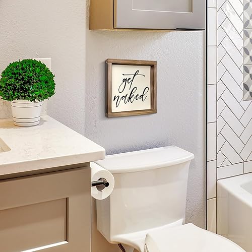 Miniatura 5 de Kas Home Letrero de madera rústica con texto en inglés "Get Naked", divertida decoración de baño, placa perfecta para colgar en la pared para baño