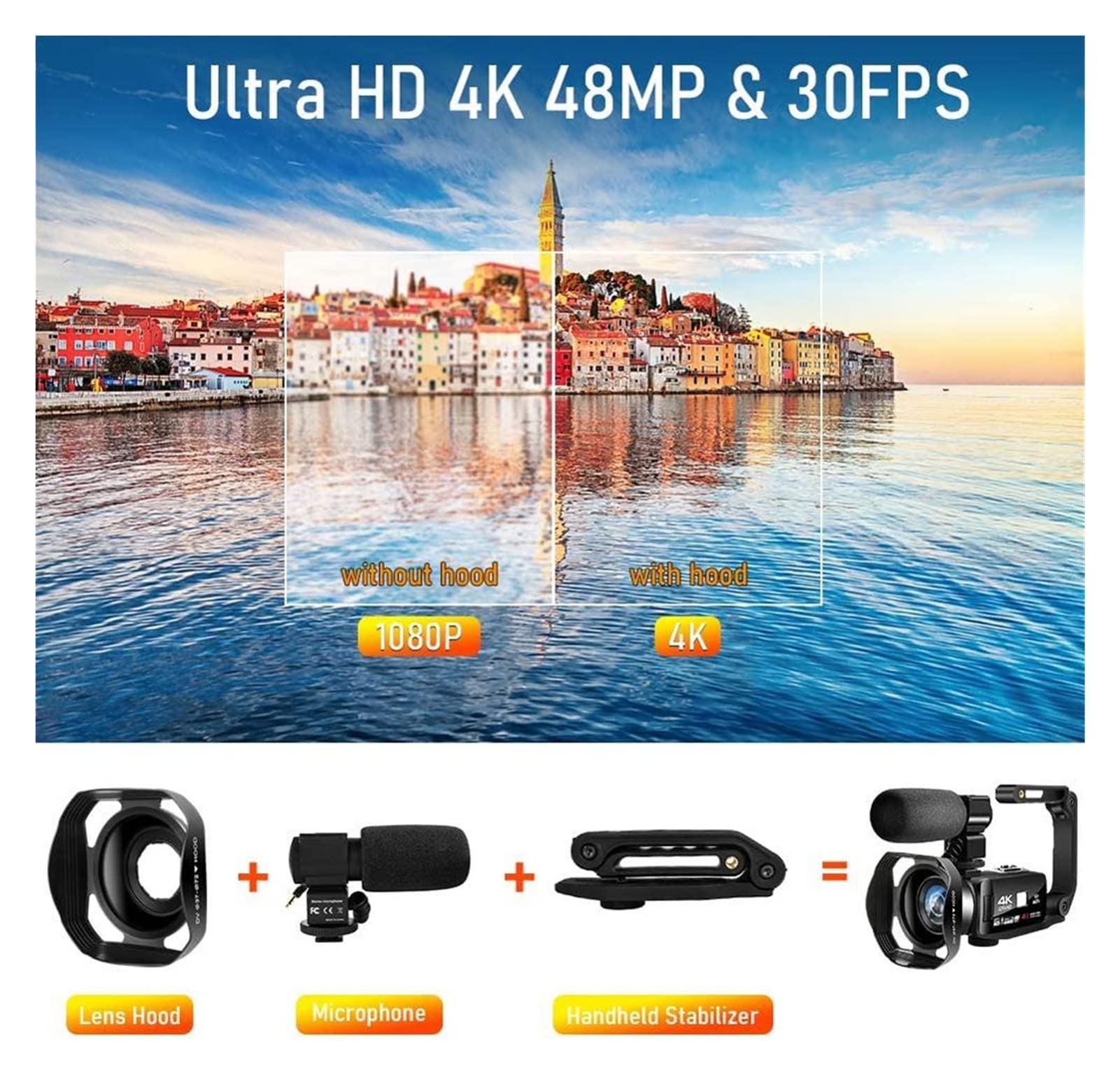 Cámara de Vlogging, Cámara de Video 4K con micrófono Uhd Cámara de videas for transmisión en Vivo WiFi Vlogging Camera de Control Remoto Visión Nocturna Fotografía portátil(No SD Card)