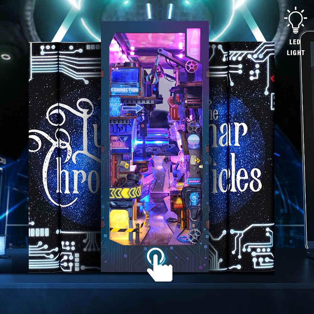 Cjeuxnr Book Nook Kit DIY Dollhouse Miniature Kit, Bookshelf Insert Decor, 3D Wooden Puzzle Booknook Miniature Kit with Furniture for Creative Ssembled Bookends