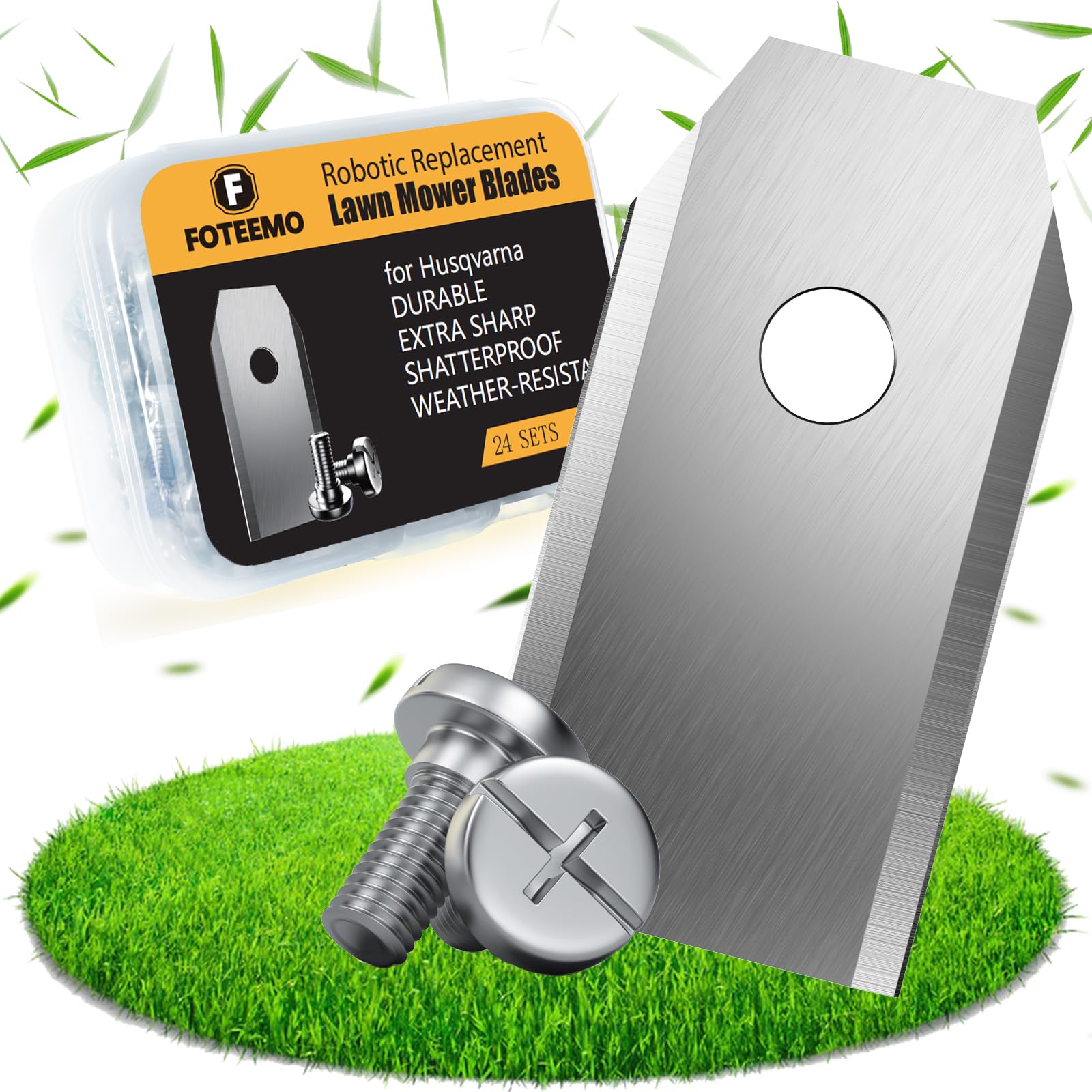 FOTEEMO Replacement Robotic Mowers Blades for Husqvarna, Robotic Lawnmower Blades Compatible with Gardena, Smart Mower Blades, Navimow Replacement Blade, 24Pcs