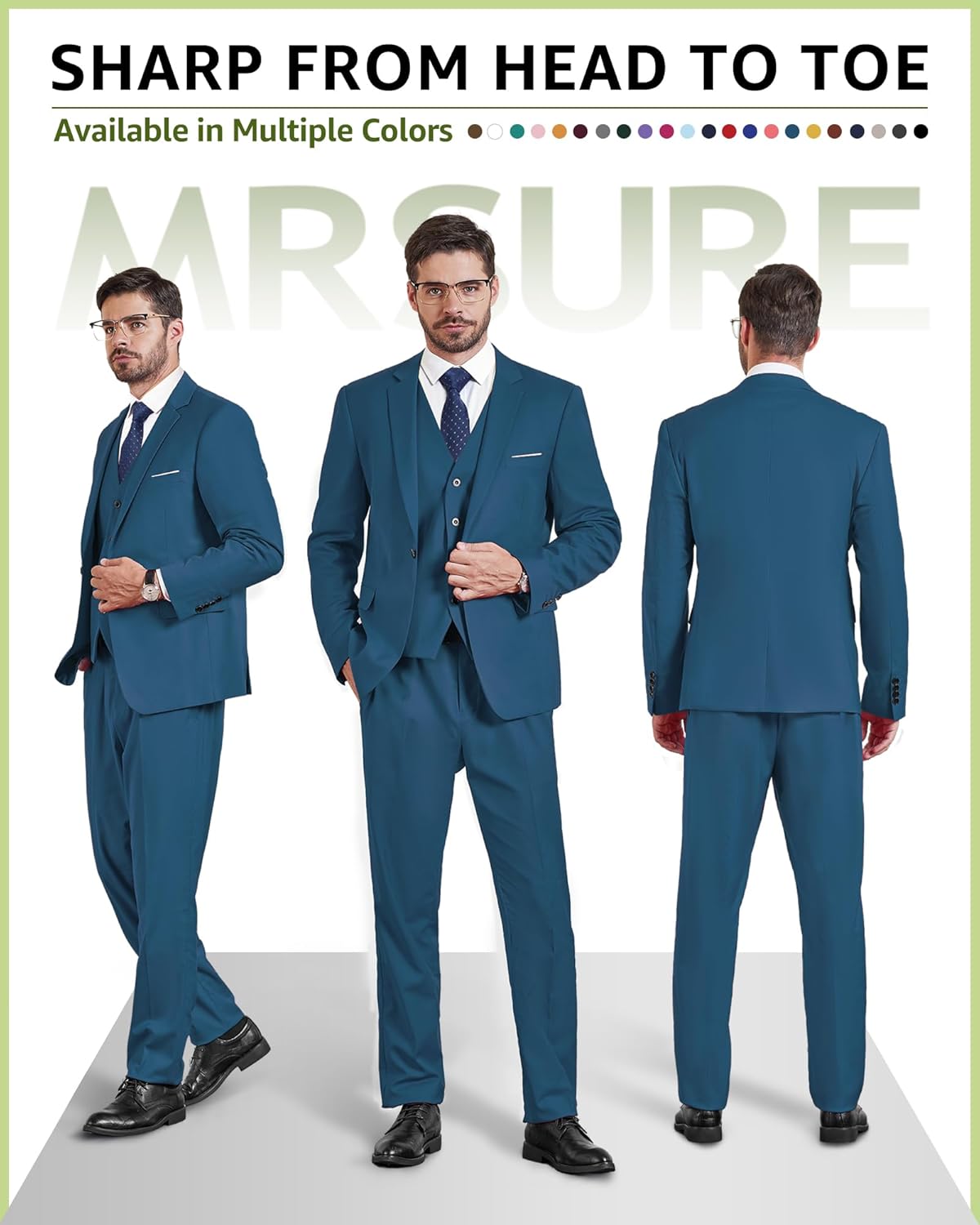 MrSure Men’s 3 Pieces Suit, Slim Fit Tuxedo with One Button, Jacket Vest Pants & Tie Set for Party, Wedding and Business - Image 2