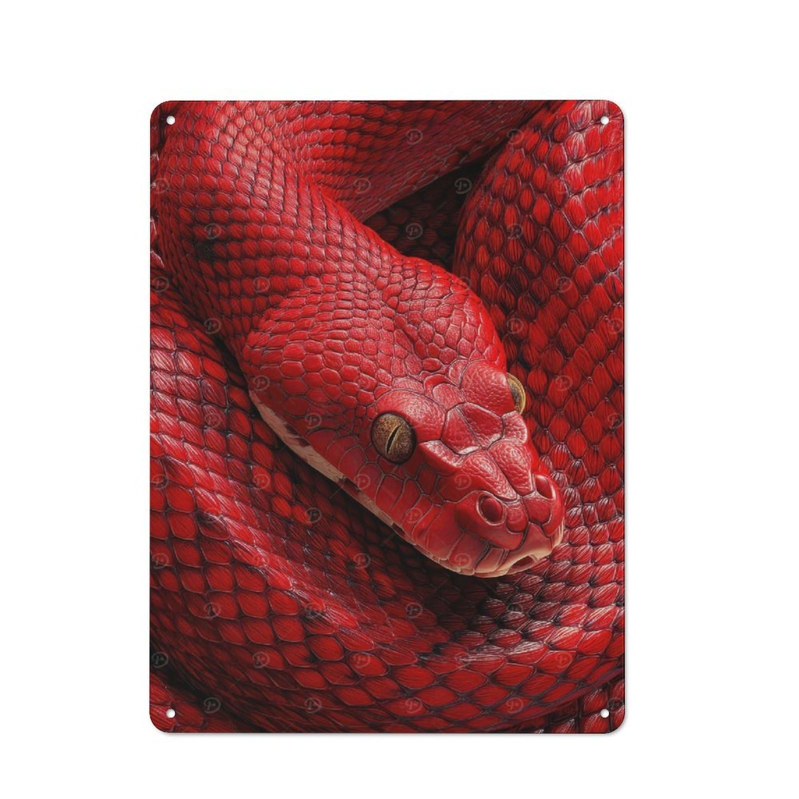 Junmoney Red Snake Close-Up Tin Sign 40X30cm For Workshop Wall, Retro Wall Decor, Suited To Metal Sign Collectors