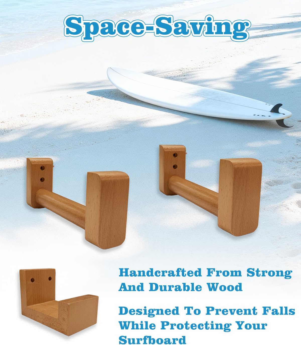 Surfboard Wall Mount–Surf Board Wall Hangers Solid Beech Wood Surfboard Wall Rack for Display & Storage, Adjustable surfboard rack with Bottom Support, surf board wall mounts, Holds up to 70 lbs