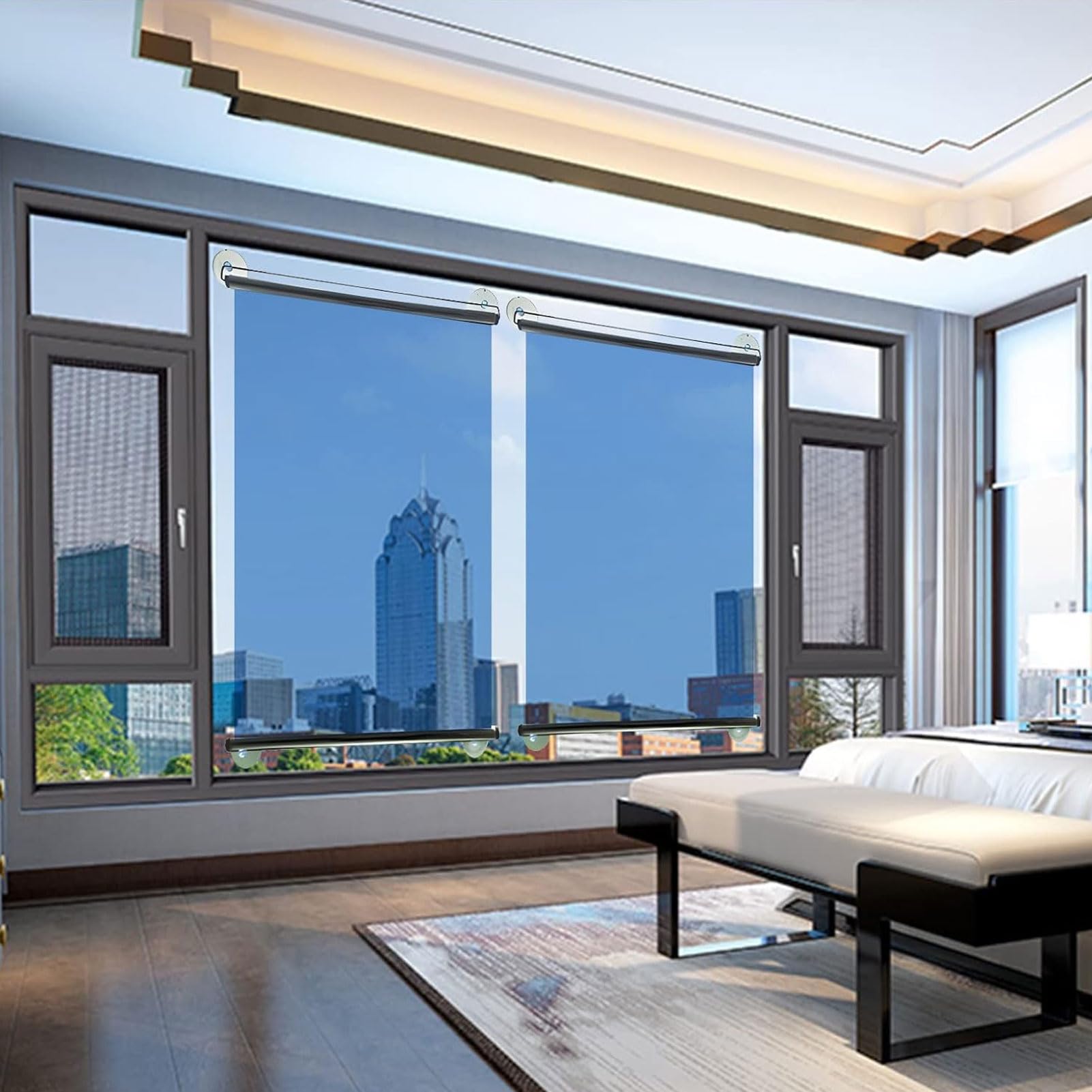 HUHJYUGE Saugnapfes Rollo Fensterrollo, Sonnenschutz Verdunkelungsrollo mit Saugnäpfen, Sichtschutz Temporäre Jalousien für Fenster, Sichtschutz Einziehbarer, Ohne Bohren (50X200cm)