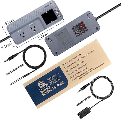 Vista 2 de Controlador de temperatura y humedad Inkbird ITC-608T termostato de salida de corriente alterna pre-cableado con 12 periodos de tiempo, 1800 W, ETL