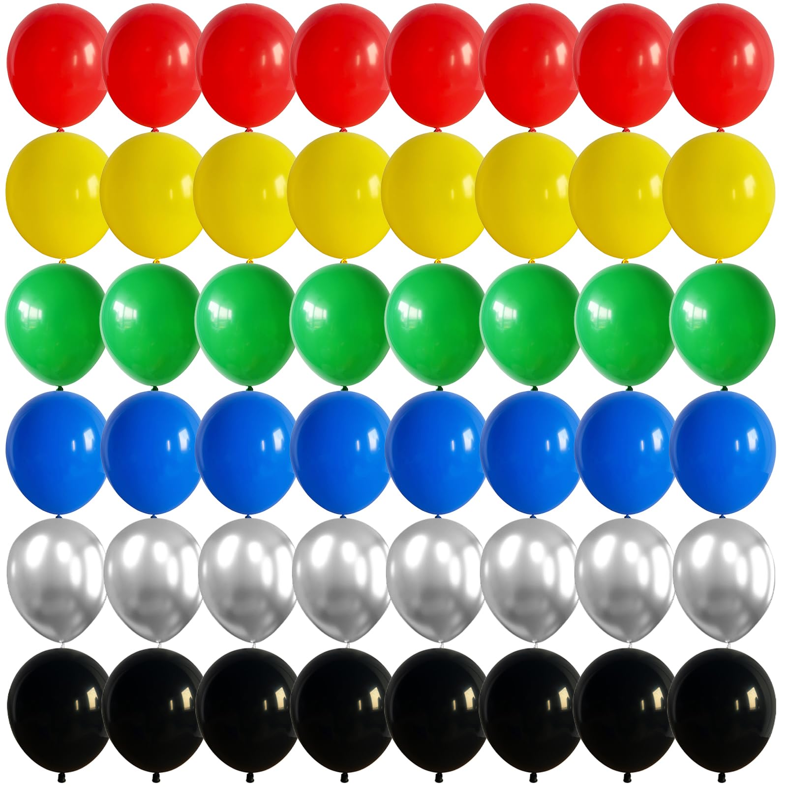 60 Pack Balloons Red Yellow Green Blue Black Party Balloons with Metallic Silver Helium Balloon, Rainbow Colorful Latex Balloons Set for Kids Birthday