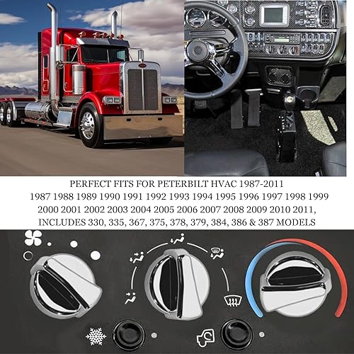 Miniatura 7 de Pomo de control del calentador de AC para Peterbilt HVAC 1987-2011. Incluye modelos 330, 335, 367, 375, 378, 379, 384, 386 y 387 (cromado) (1