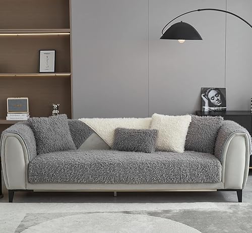 Miniatura 2 de Funda de sofá de piel sintética extra suave y esponjosa, antideslizante, ligera, de pelo largo, lanudo y seccional, funda de felpa mullida y cómoda