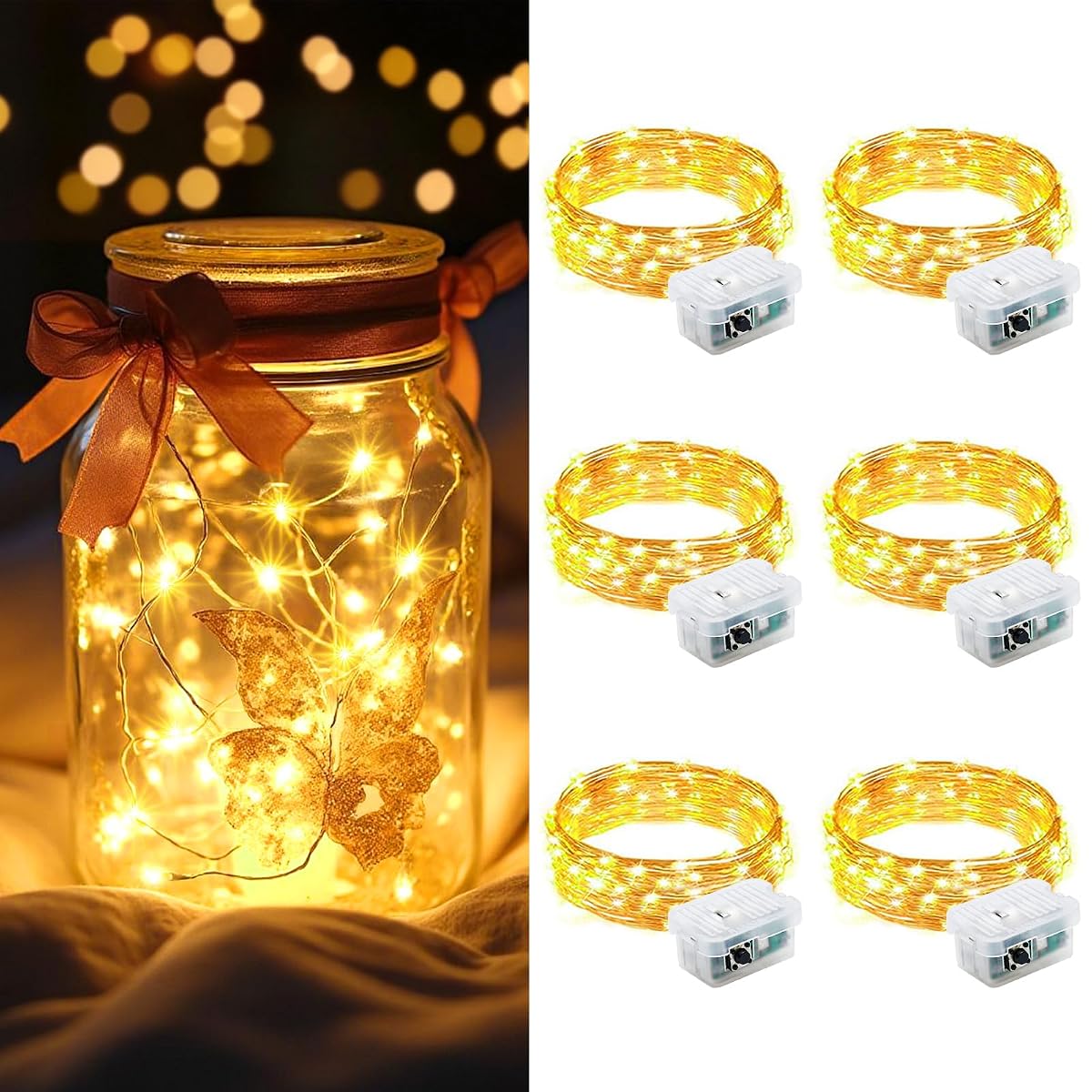 AIKEI 6 Pack LED Fairy Lights Battery Operated Twinkle String Lights Waterproof