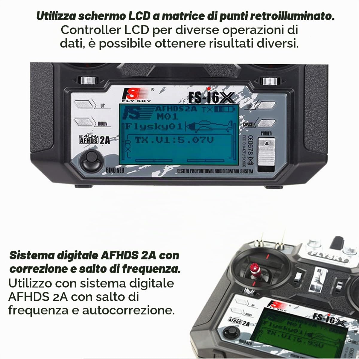 FLYSKY Trasmettitore FS-i6X 6-10CH (Def.6) e ricevitore FS-iA6B per modelli RC | 6-10 canali (default 6) 2.4GHz AFHDS2A Radio System per RC ala fissa Quadcopter auto & barca (Mode_2)