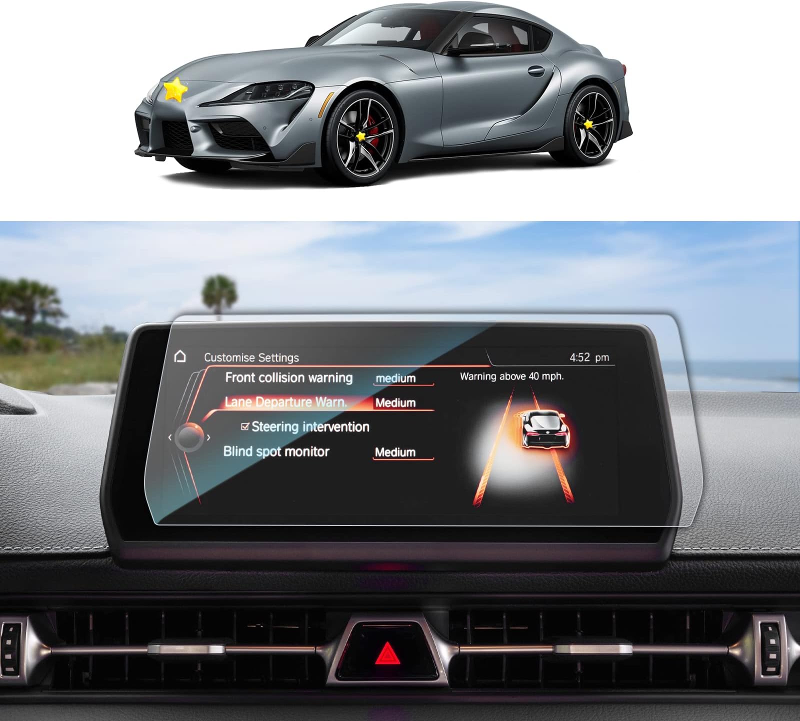 Screen Protector Foils for 2020 2021 GR Supra 8.8In Navigation Display Tempered Glass Scratch Resistance 9H Hardness HD Clear Toyota LCD GPS Touch Screen Protective Film