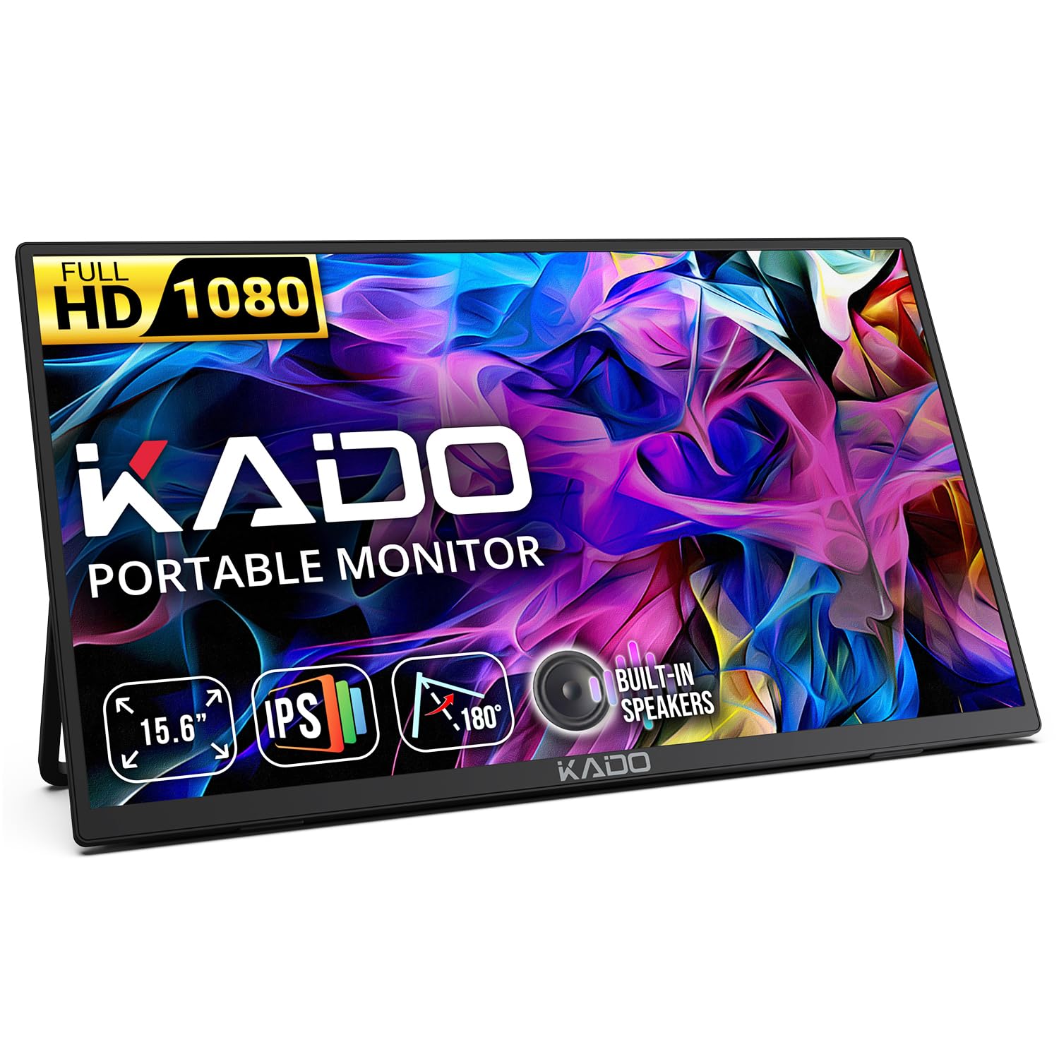 Kado Portable Monitor 15.6-Inch FHD 1080p, 45W Reverse Charging USB-C mini-HDMI Gaming Monitor IPS Display Built-in Speakers, Second Display 180° Kickstand for Laptop PC Phone Mac Xbox PS4/PS5 Switch