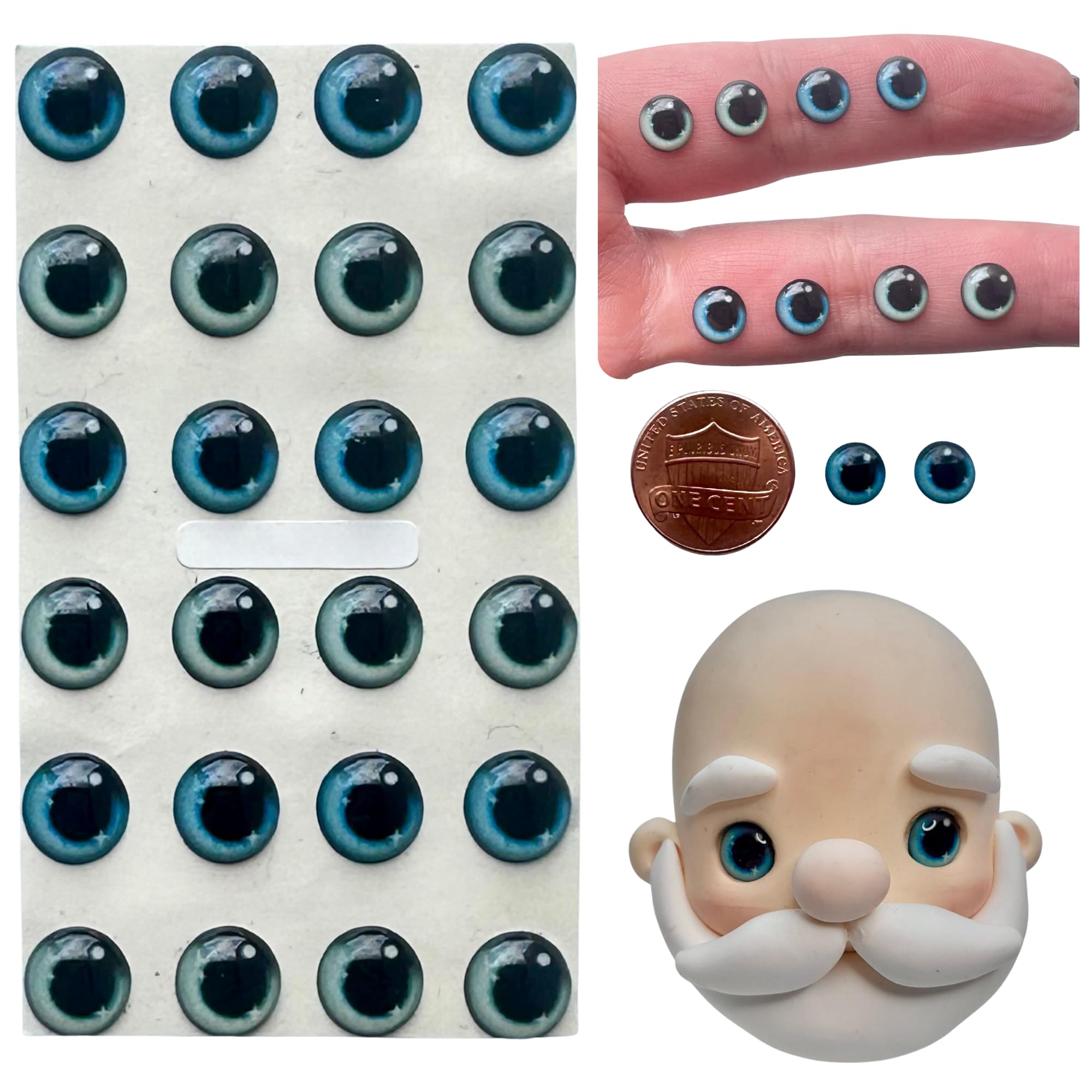 3D Resin Doll Eyes – 7mm Self-Adhesive Craft Eyes (24 pcs / 12 Pairs) – Realistic Cabochon Eyes for Amigurumi, Dolls, Polymer Clay, Cold Porcelain, Felt &amp; DIY Crafts (Realistic Gray)