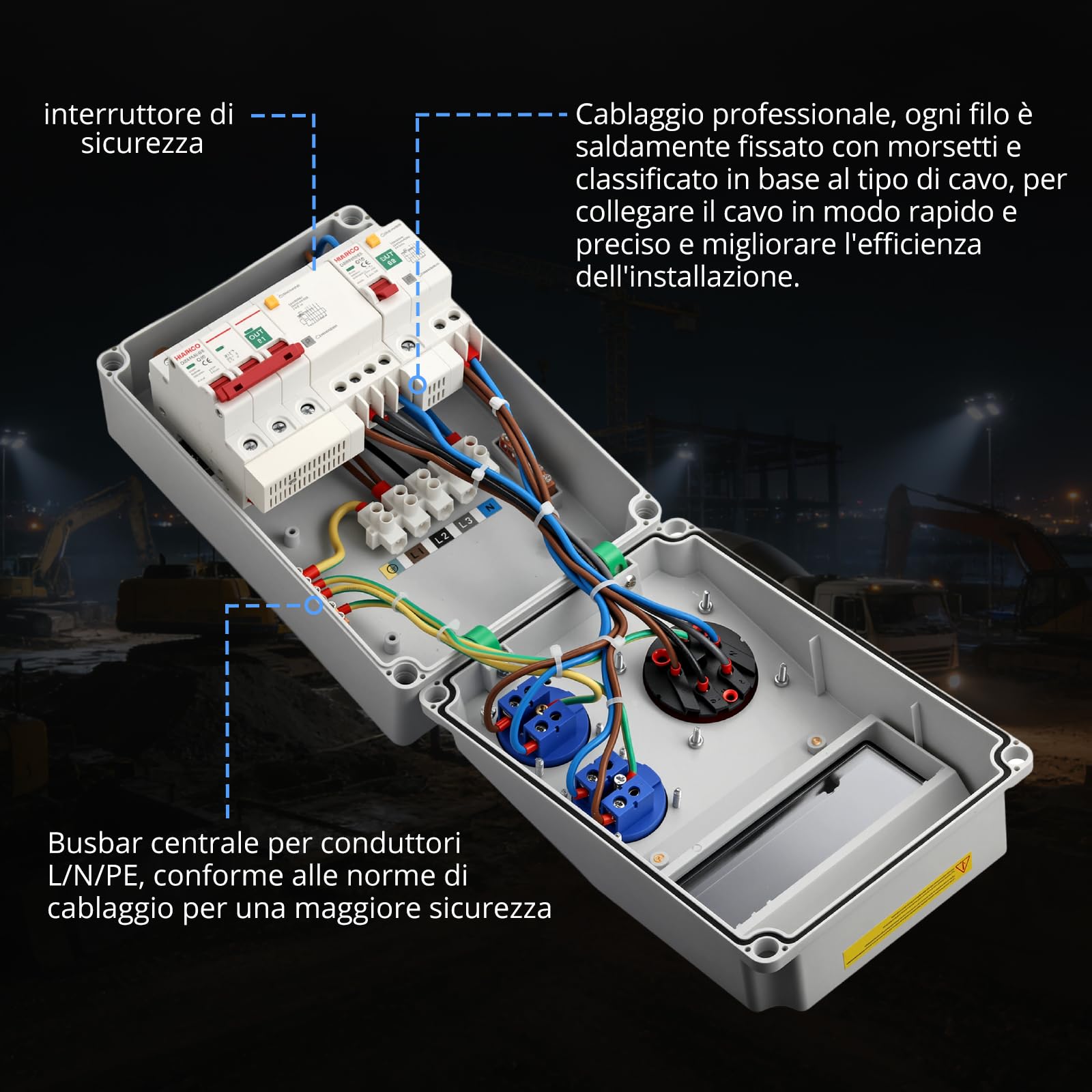 CAMMAY Quadro Elettrico Distributore IP66,230V,Sistema Completo LS/FI,con Multiple Prese Schuko e CEE,Cablaggio a Crimpare Professionale,Quadro Elettrico Esterno da Parete,per Giardini,170*130*250mm