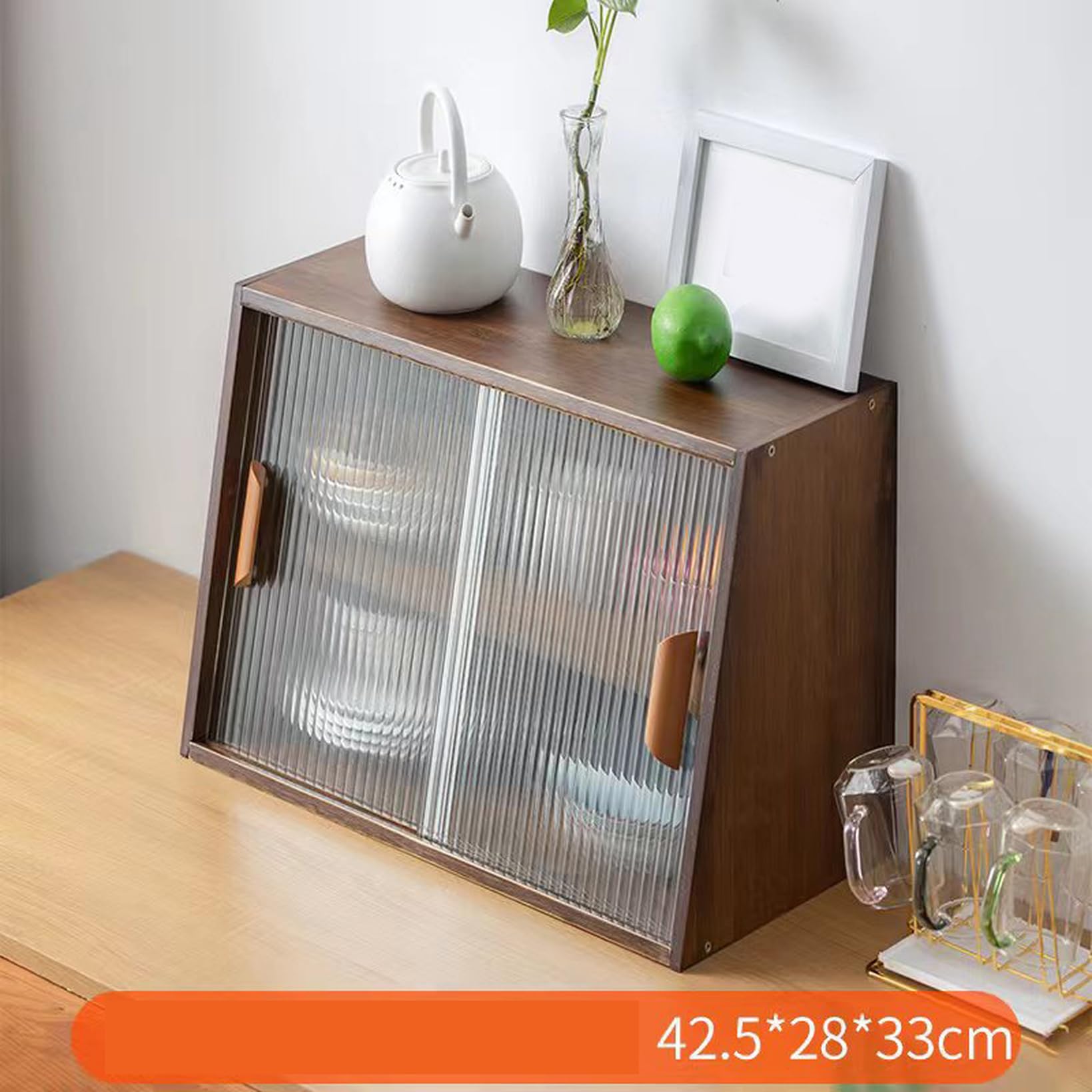 Amazon｜MJKQ9 食器棚 ミニ食器棚 ウォールナット色 キッチン収納