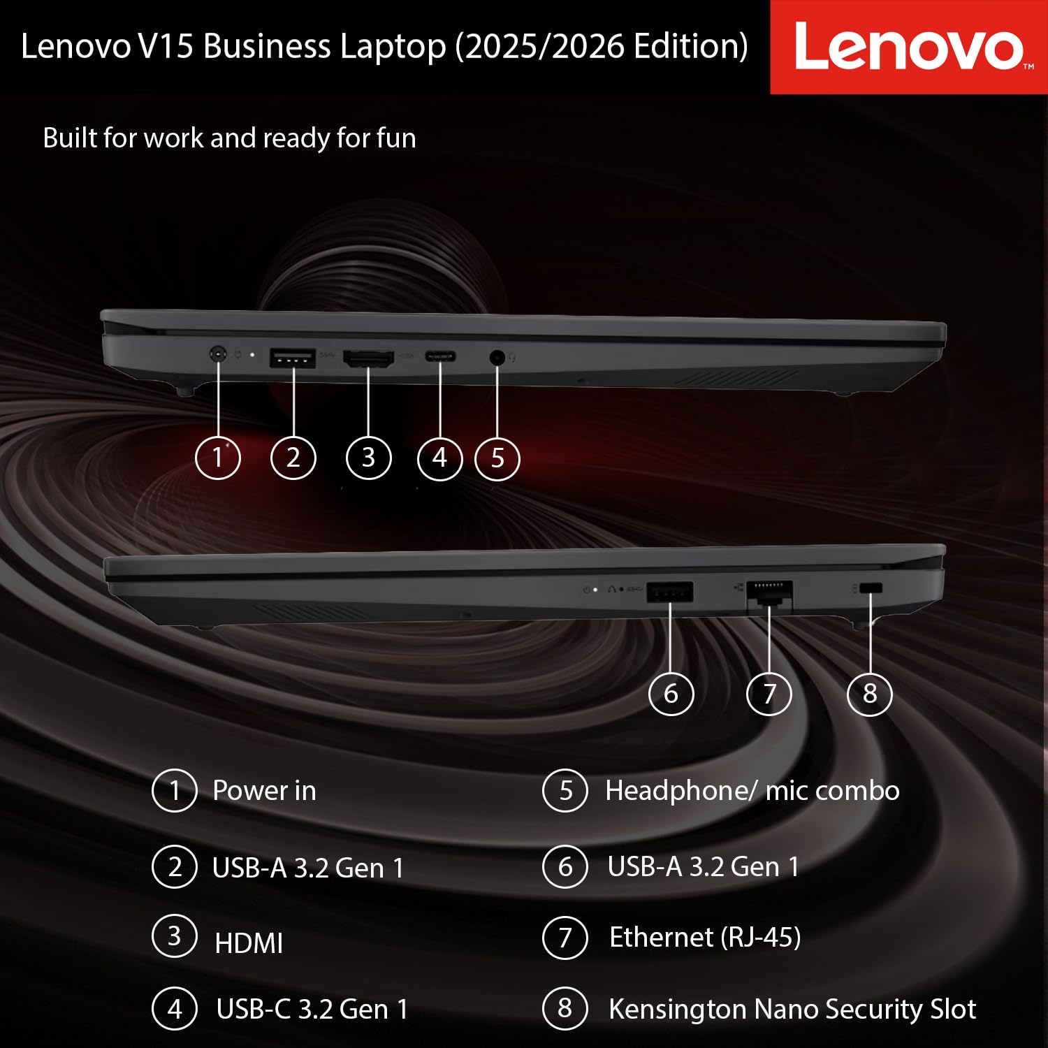 Lenovo 2025-2026 New Generation V15 Business and Student Laptop | 15.6" FHD Display | Intel High-Performance CPU | 8GB RAM | 256GB SSD | Ultra-Quiet Design | Long Battery Life | Windows 11 | WOWPC