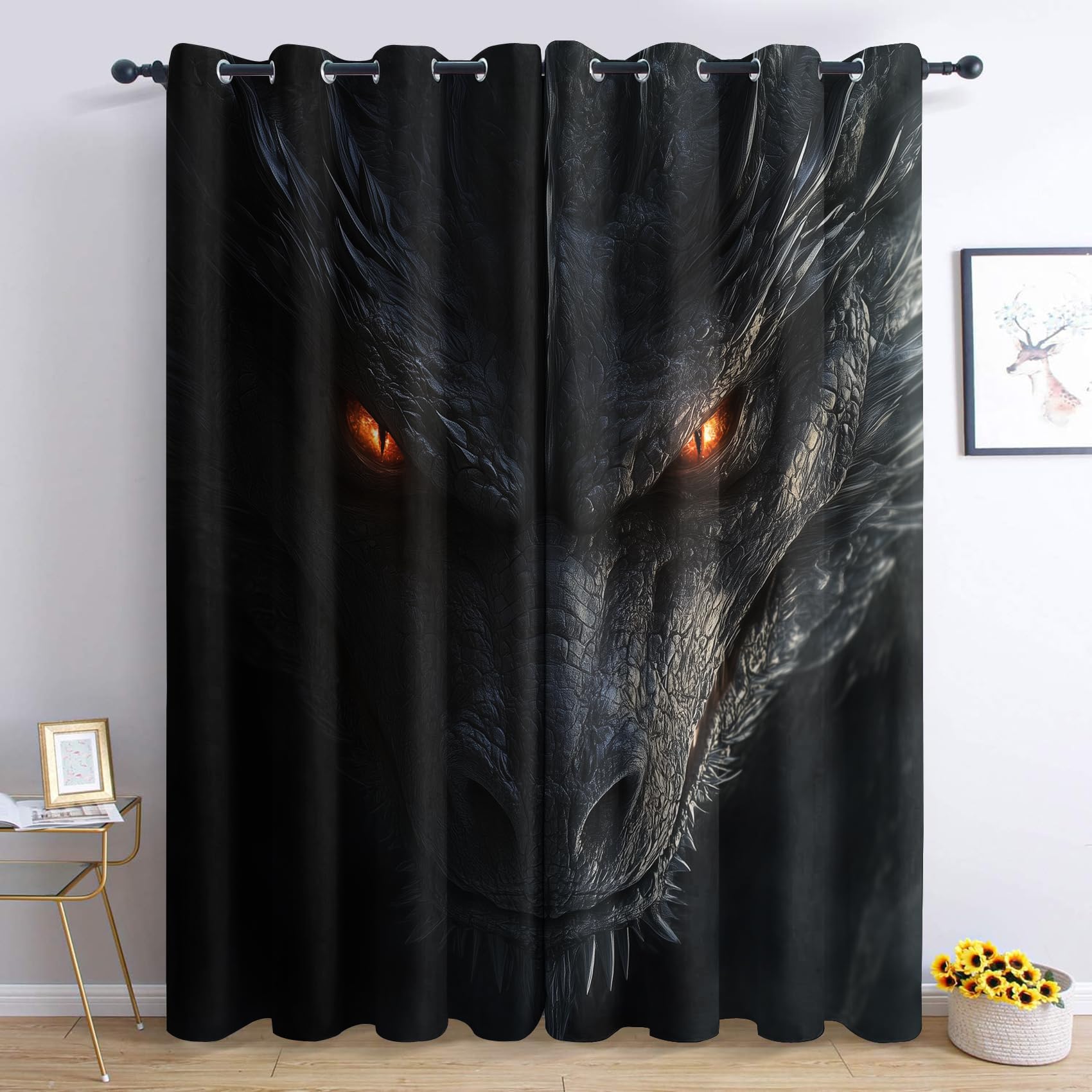 Dragon Blackout Curtains for Bedroom Living Room, Fantasy Kid Boys Curtains 46 x 54, Thermal Insulated Noise Reduction Eyelet Window Treatments 54 Drop, 2 Panels Drapes