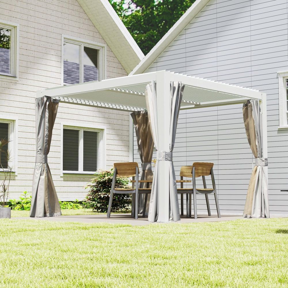 Louvered Pergola with Adjustable Aluminum Slats for Outdoor Shade and Weather Protection