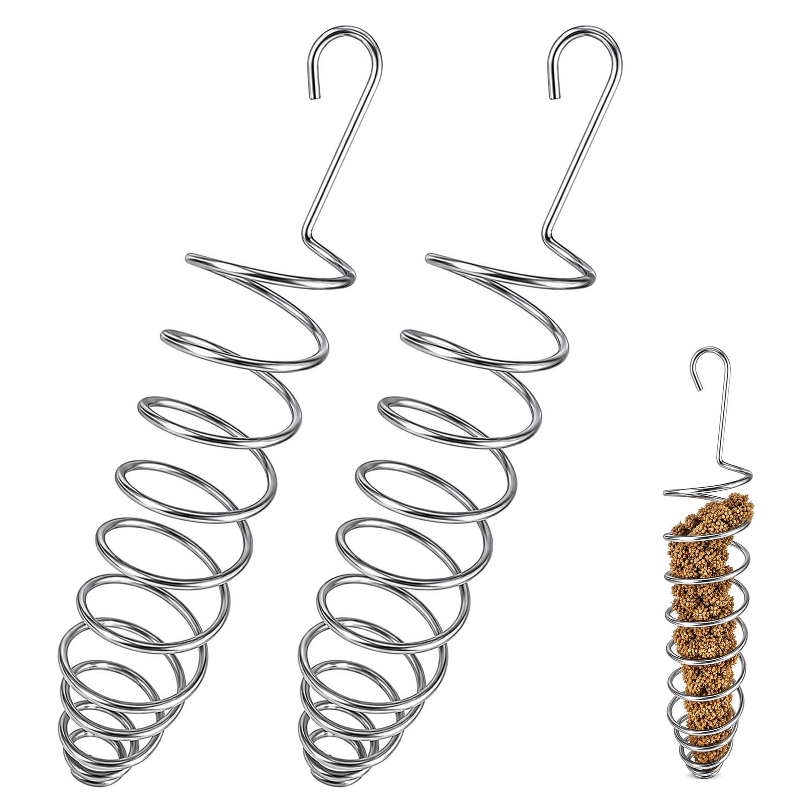 Msjuwek 2 Pack Millet Spray Holder for Budgie Cage, Bird Food Feeder and Treat Skewer, Parrot Toys and Accessories for Parakeet Cockatiel, Fruit Vegetable Stick Stand, Silver