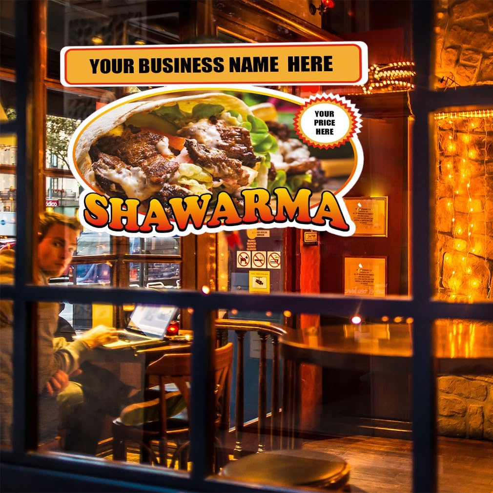 Fastasticdeals Custom Arabic Shawarma Food Truck Decals, Rectangular Vinyl Stickers, Outdoor Use, Letter Print, Arabic Theme, 18 in on Longest Side, Personalized Text Here