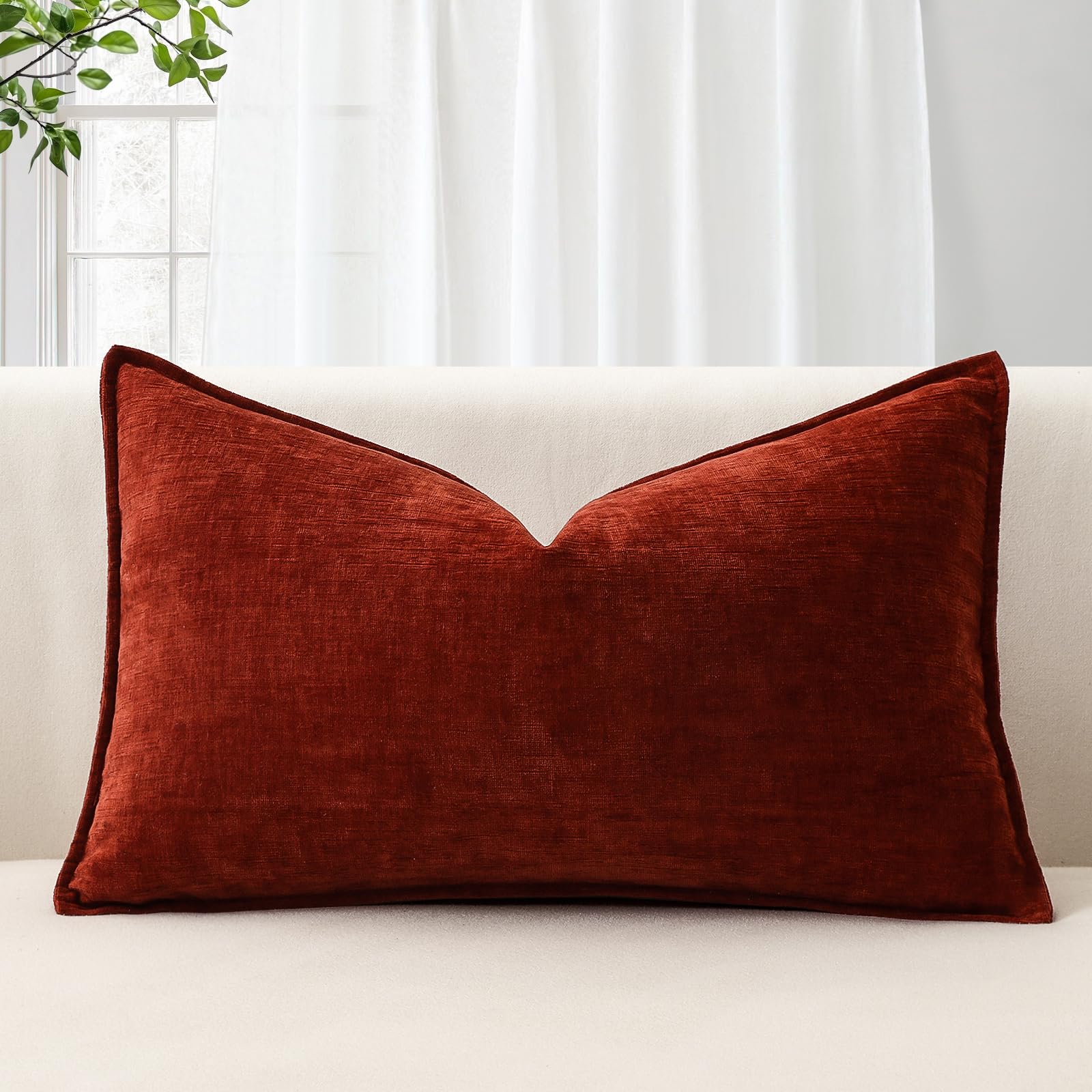 Sungeek Soft Chenille Cushion Cover 30x50cm Lumbar Decorative Throw Pillow Cover with Stitched Edge Solid Dyed Pillow Case Cover for Home Decor Couch Sofa Bed Living Room Rust