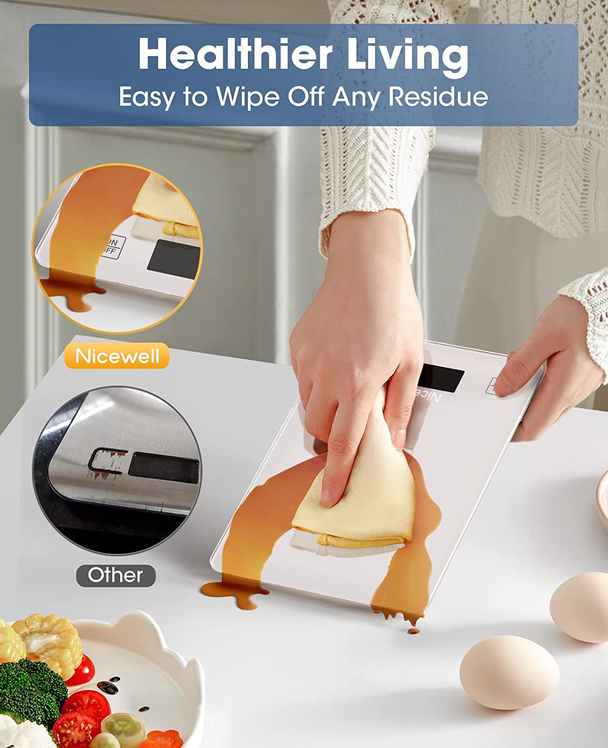Steps for using the Tare function on the Nicewell food scale