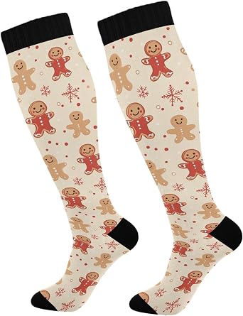 Snowflake Red Christmas Compression Sock for Women Men Funny Support Knee High Socks Running,Nurses,Travel