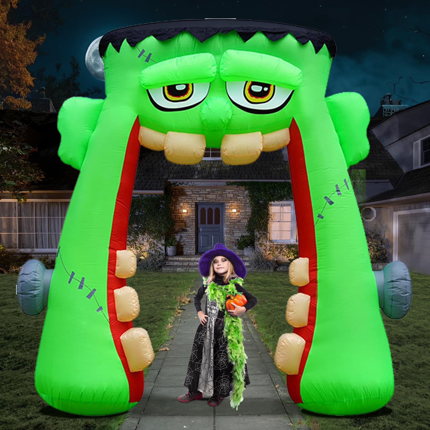 Arche gonflable Frankenstein d'Halloween 3m avec 6 LED intégrées pour décoration extérieure
