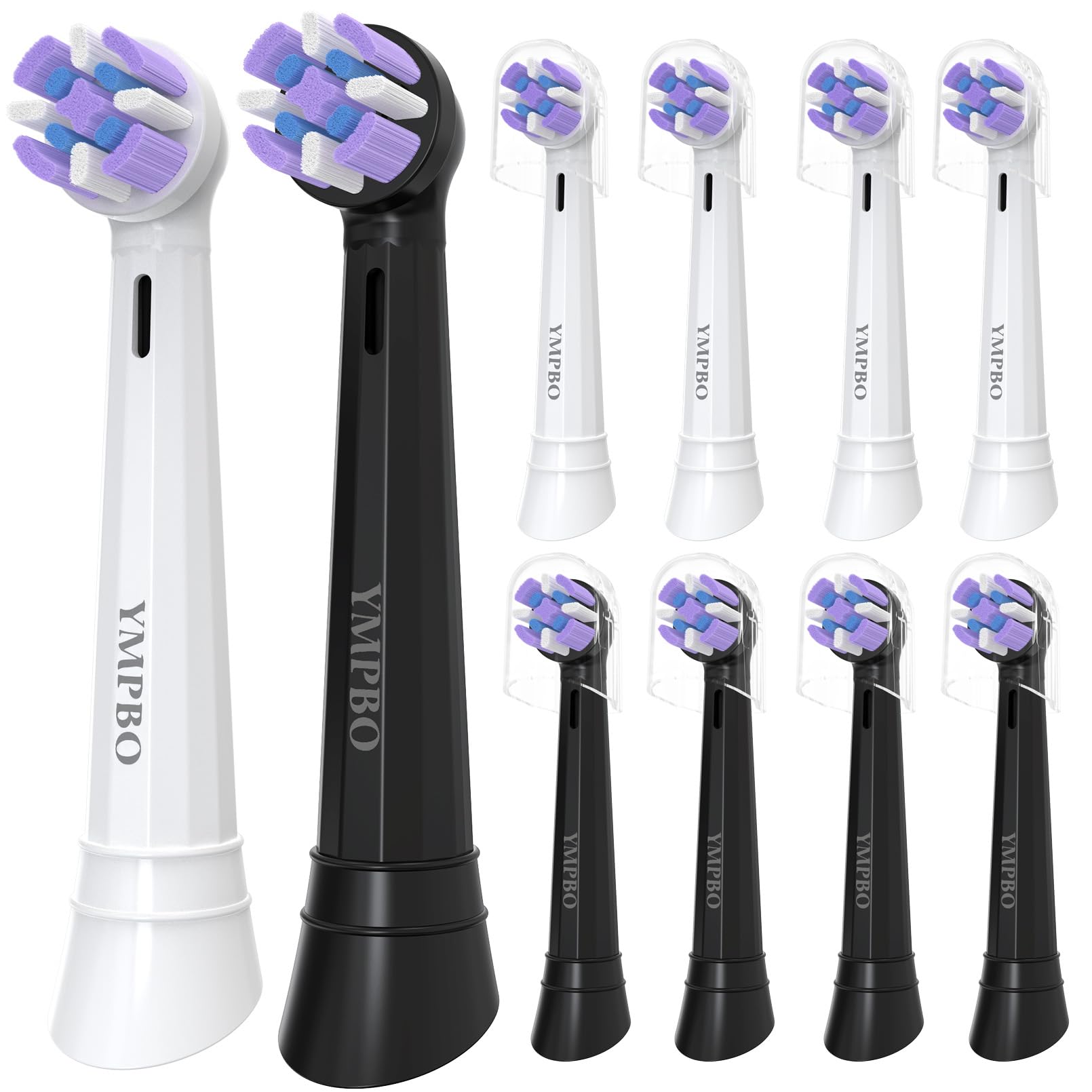 Pack of 10 Replacement Heads Compatible with Oral B iO 10 9 8 7 6 5 4 3 Series Electric Toothbrush, Medium Brush Heads, Black/White
