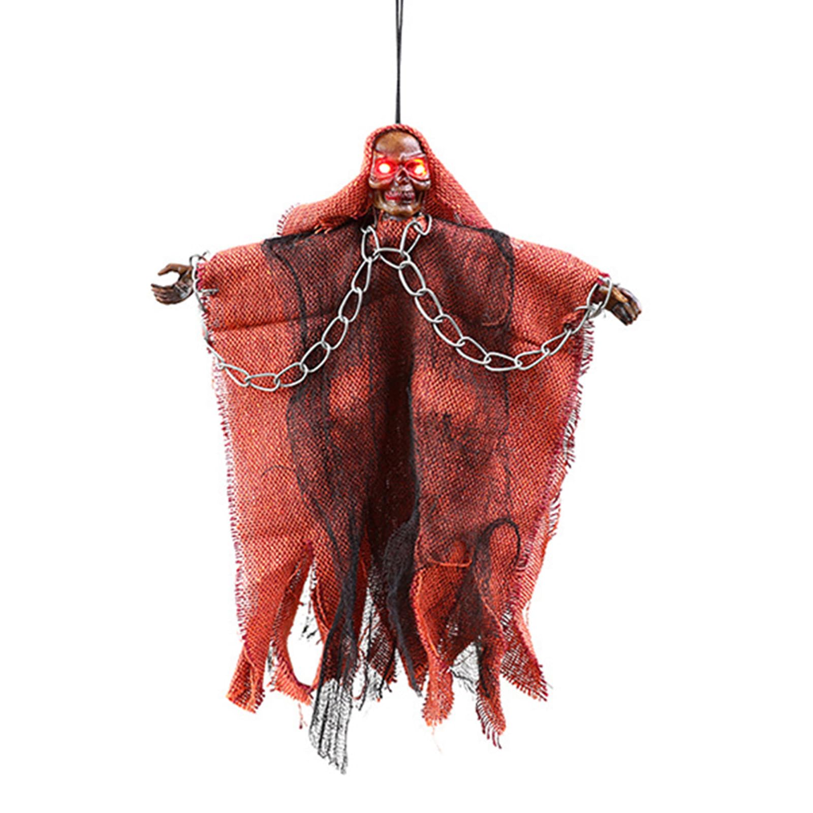 YROHGKPN Halloween Ghostly Witch Ceiling Decoration with Glowing LED Eye Skeleton Hanging Ornament for Garden Doorway Yard Broom Ornament