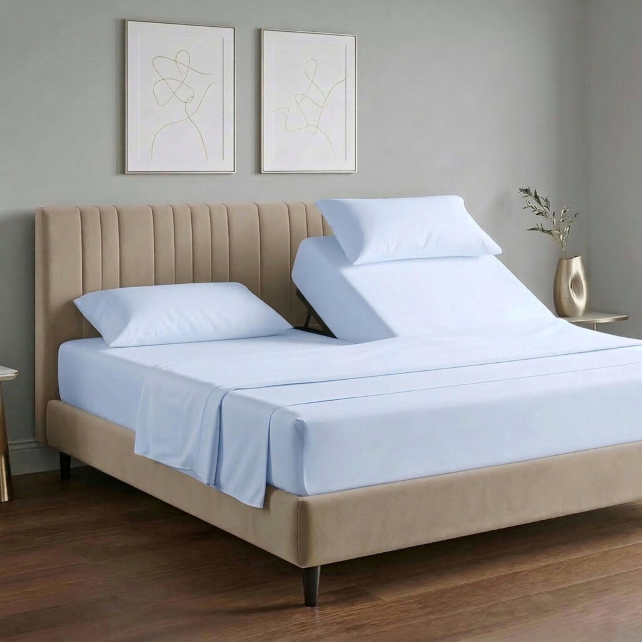 Photo 1 of Decfair 100% Egyptian Cotton Split Top King Sheet Set, Light Blue, 4 Piece