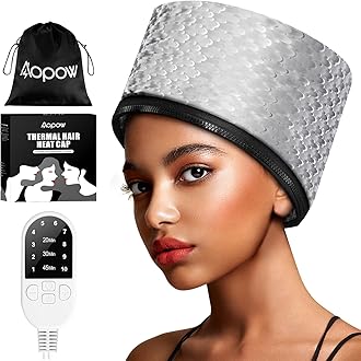 Heat Cap Thermal Hair Steamer Cap in Grey with 10-Level Heat - Deep Conditioning Treatment for Natural and Black Hair, Home Use