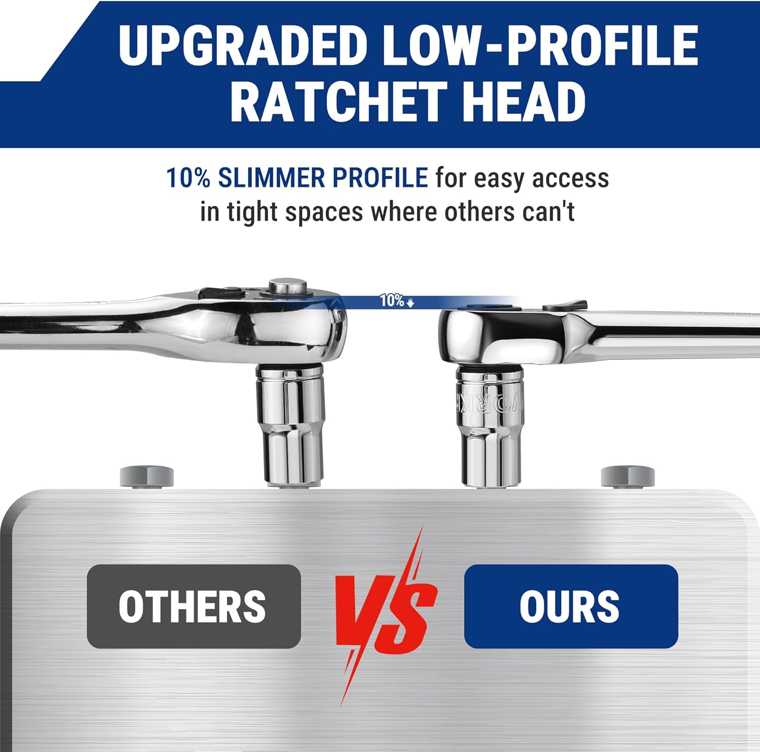 WORKPRO 3-Piece Low-Profile Drive Ratchet, 1/4", 3/8", 1/2" 90-Tooth Quick-Release Ratchet Wrench, Reversible, 4° Swing, CR-MO Compact Drive Head, Full Polished, Gifts for Men